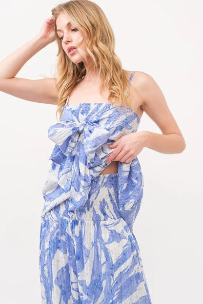 Abstract Blue Tied Babydoll Top-Tank Top-Reef Love