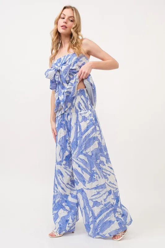 Abstract Blue Tied Babydoll Top-Tank Top-Reef Love