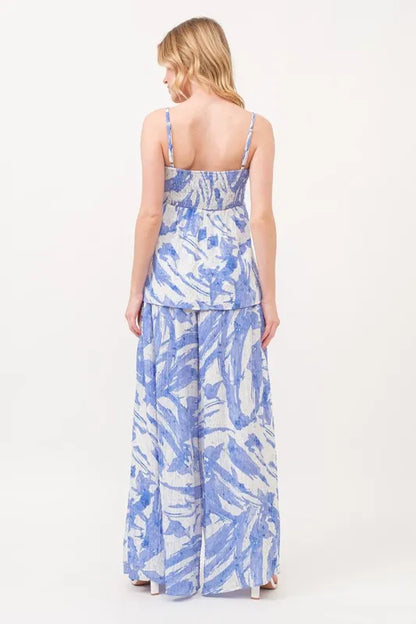 Abstract Blue Tied Babydoll Top-Tank Top-Reef Love