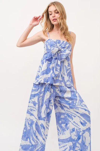 Abstract Blue Tied Babydoll Top-Tank Top-Reef Love
