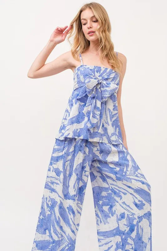 Abstract Blue Tied Babydoll Top-Tank Top-Reef Love