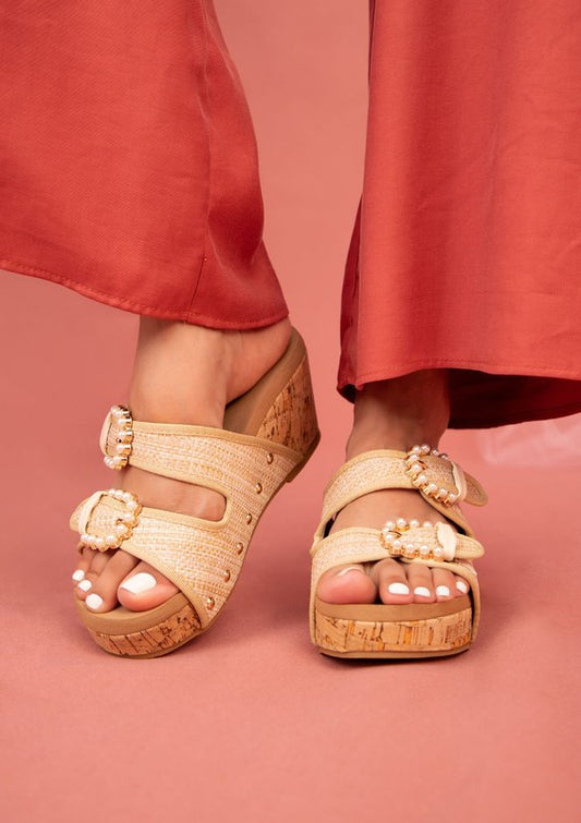 BRIANNA Slide Wedge Cork Sandals