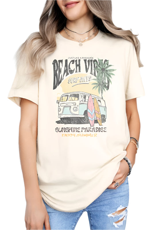 beach vibes retro graphic tee shirt