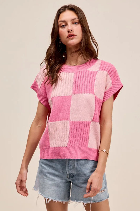 Blush Check Plaid Casual Sweater Top