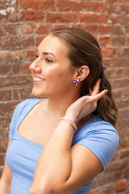 Bow Stud Earrings - Red, White, and Blue, Hypoallergenic