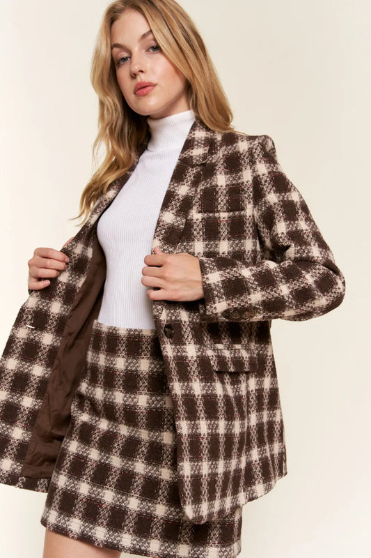 Brushed Plaid One Button Blazer-Blazer-Reef Love