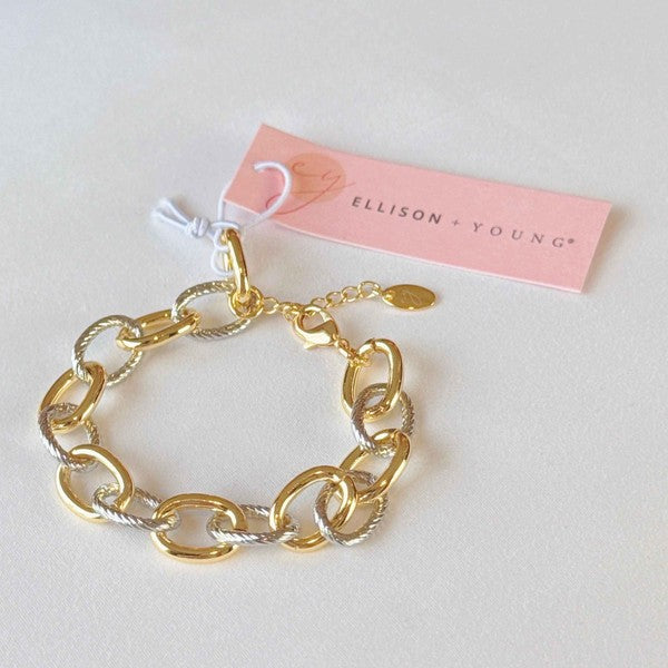 Cabled Texture Two Tone Chain Bracelet
