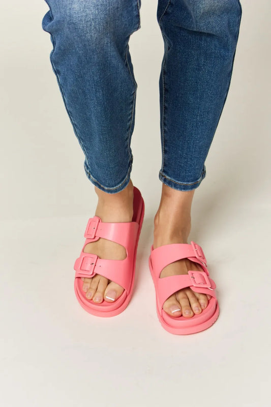 Double Buckle Open Toe Slide Sandals
