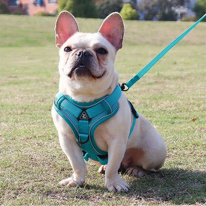 No Pull Dog Harness and Leash Set Adjustable Pet Harness Vest For Small Dogs, Reflective Mesh Dog Chest Strap French Bulldog