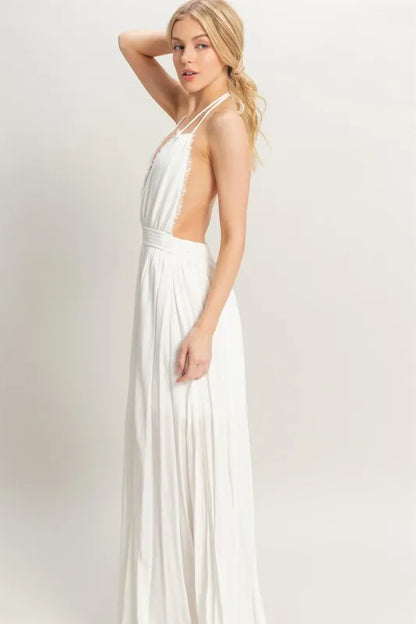 Halter Neck Fitted Waist Flowy Maxi Dress