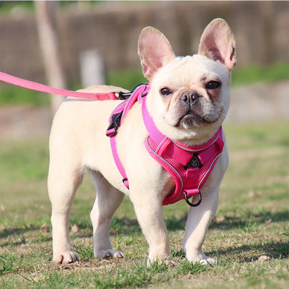 No Pull Dog Harness and Leash Set Adjustable Pet Harness Vest For Small Dogs, Reflective Mesh Dog Chest Strap French Bulldog