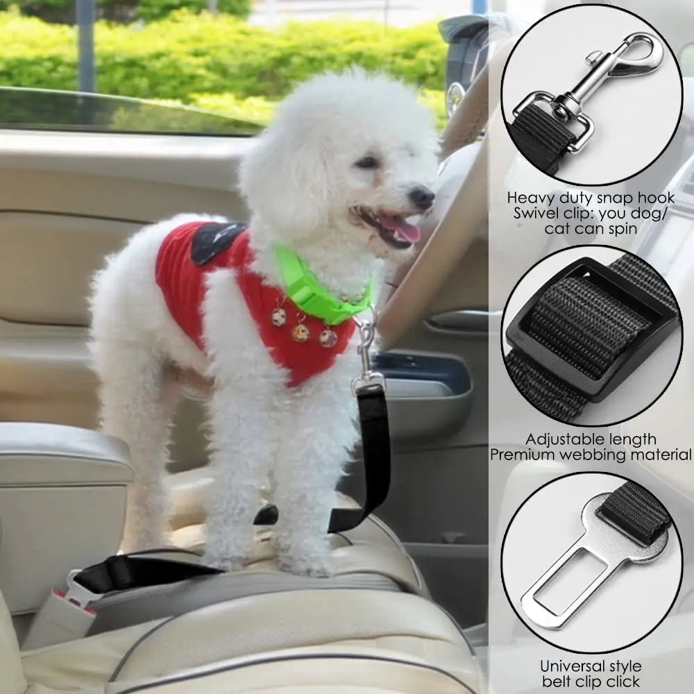 Dog Car Seat Belt Harness, Adjustable Leader Clip for Pet Safety