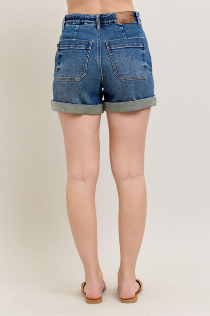 Judy Blue High Rise Cuff Drawstring Denim Shorts - Reef Love