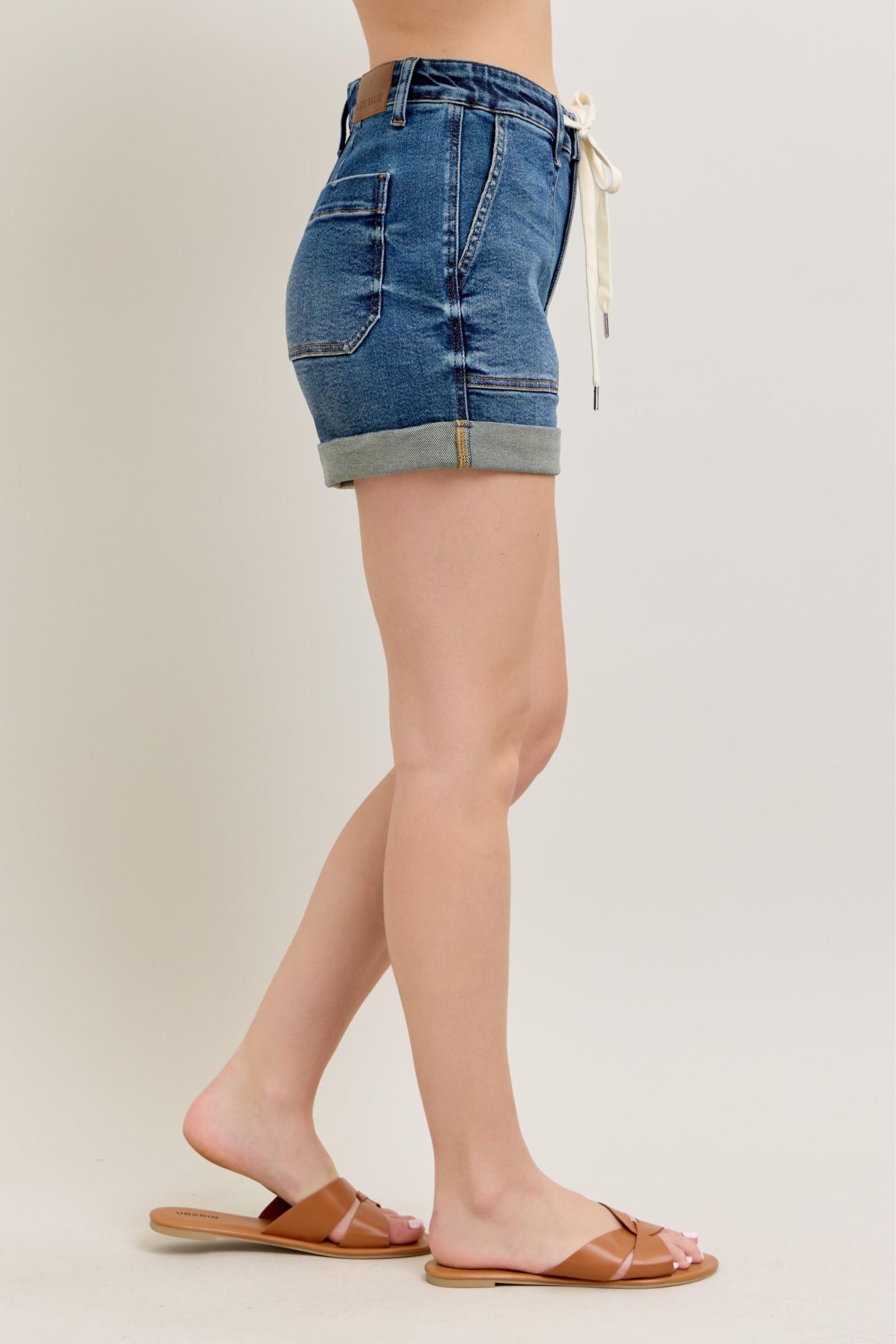 Judy Blue High Rise Cuff Drawstring Denim Shorts - Reef Love