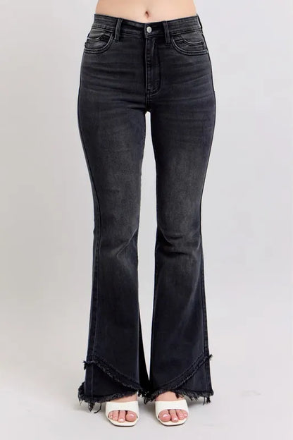 Judy Blue High Waist Flare with Mock Fray Tulip Hem Jeans