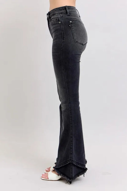 Judy Blue High Waist Flare with Mock Fray Tulip Hem Jeans