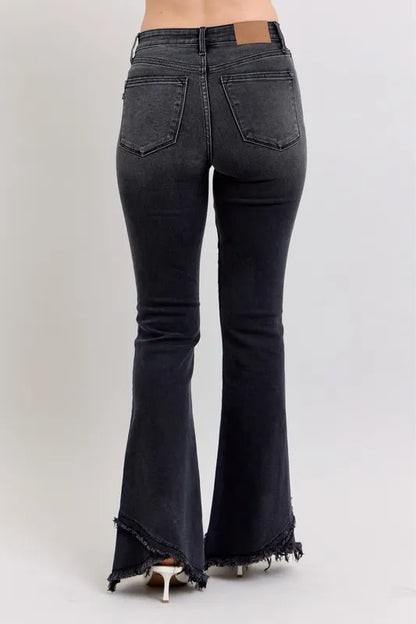 Judy Blue High Waist Flare with Mock Fray Tulip Hem Jeans