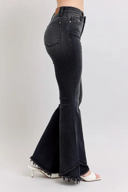 Judy Blue High Waist Flare with Mock Fray Tulip Hem Jeans