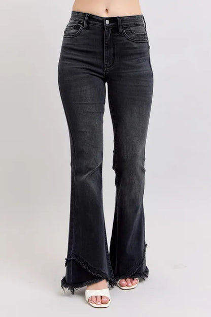 Judy Blue High Waist Flare with Mock Fray Tulip Hem Jeans
