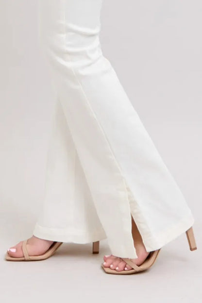 Judy Blue High Waist Side Slit Slim Bootcut White Jeans