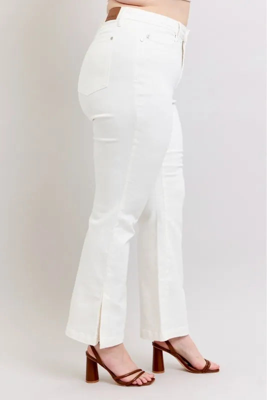 Judy Blue High Waist Side Slit Slim Bootcut White Jeans