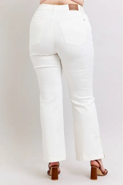 Judy Blue High Waist Side Slit Slim Bootcut White Jeans