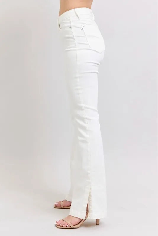 Judy Blue High Waist Side Slit Slim Bootcut White Jeans