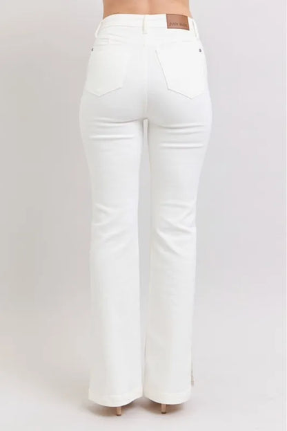 Judy Blue High Waist Side Slit Slim Bootcut White Jeans