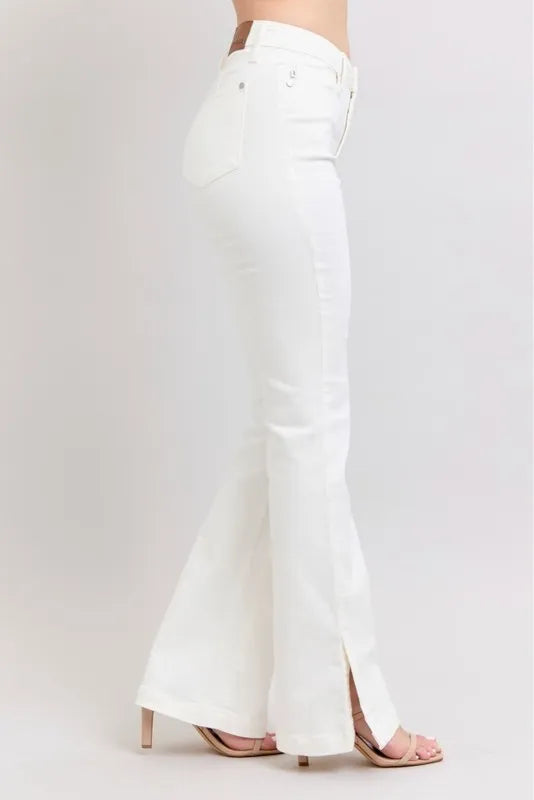 Judy Blue High Waist Side Slit Slim Bootcut White Jeans