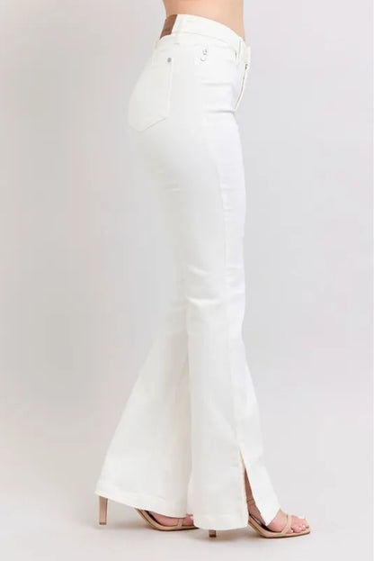 Judy Blue High Waist Side Slit Slim Bootcut White Jeans