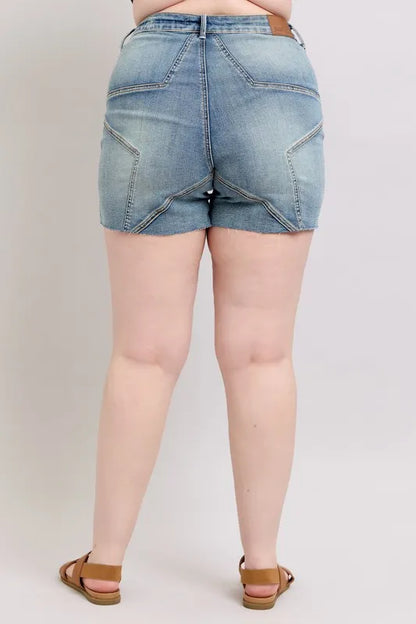 Judy Blue High Waist Star Seam Detail Denim Shorts