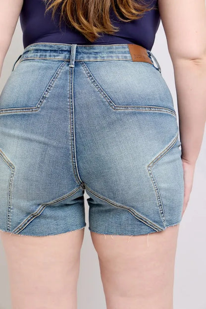 Judy Blue High Waist Star Seam Detail Denim Shorts