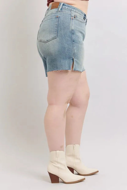 Judy Blue High Waist Vintage Wash Side Slit Denim Shorts