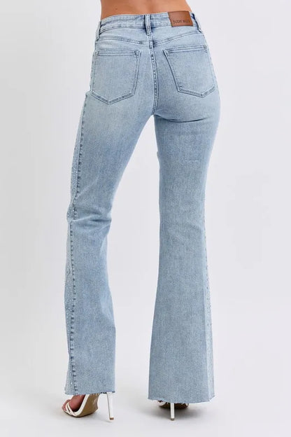 Judy Blue Mid Rise Rhinestone Side Panel Detail Flare Jeans