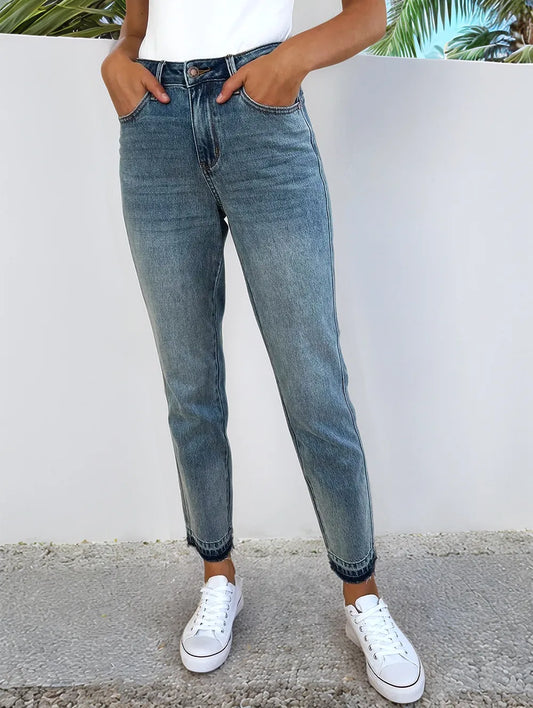 Judy Blue Mid Rise Rigid Magic Release Hem Jeans
