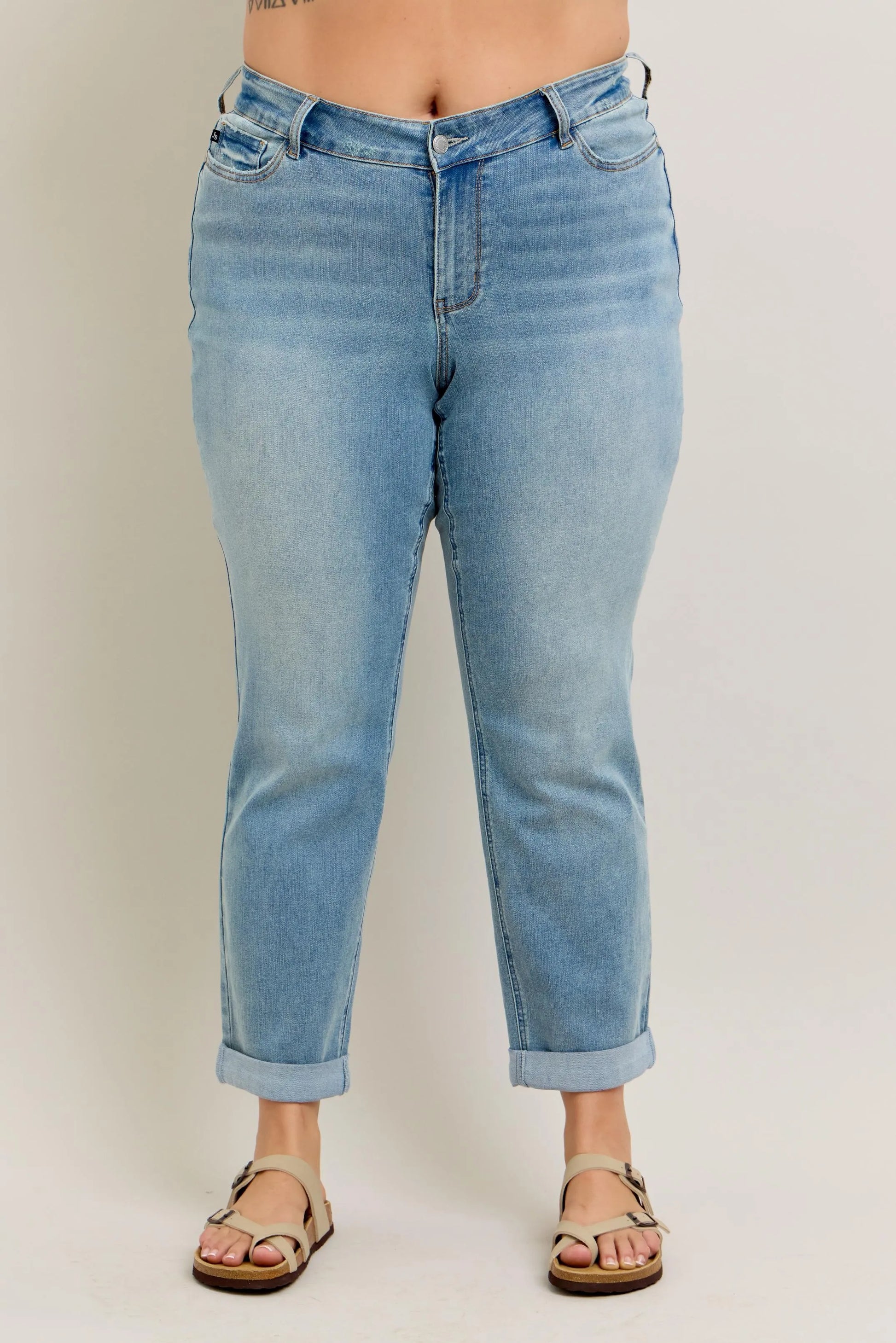 Judy Blue V-Front Cuff Boyfriend Jeans