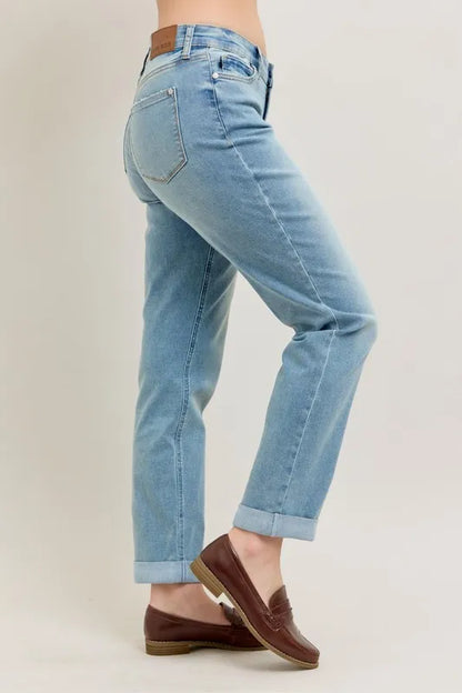 Judy Blue V-Front Cuff Boyfriend Jeans