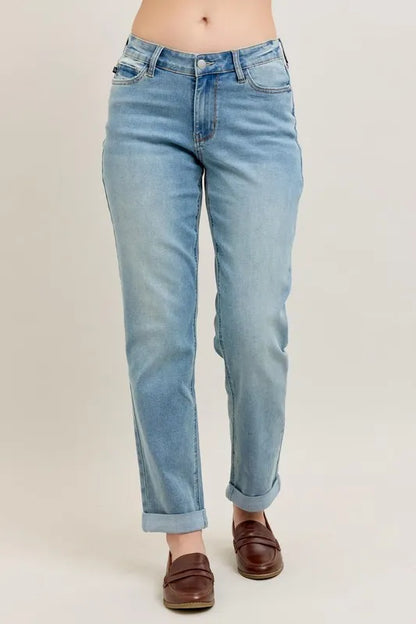 Judy Blue V-Front Cuff Boyfriend Jeans