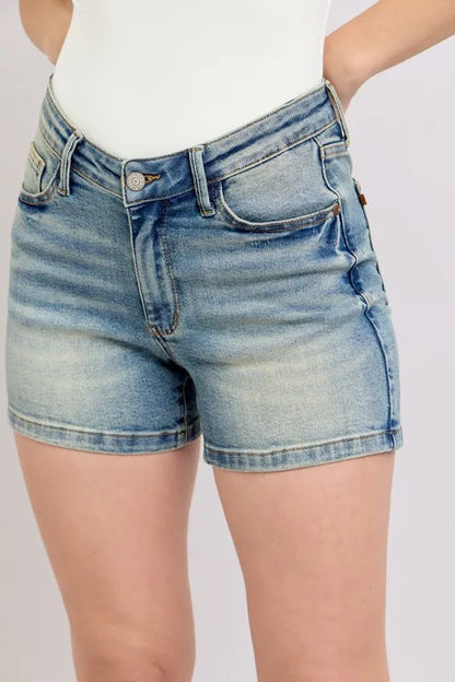 Judy Blue V-Front Vintage Wash Jean Shorts