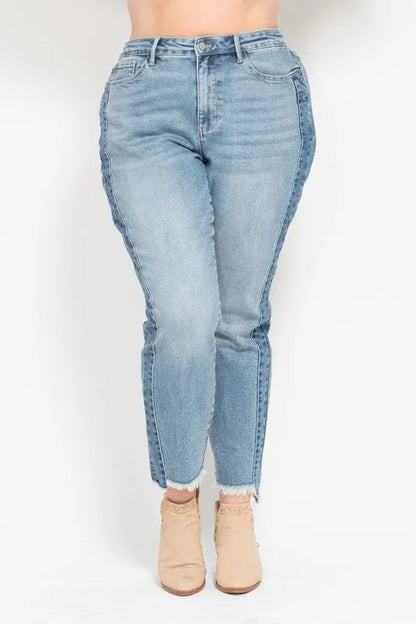 Judy Blue Vintage Wash Side Panel Detail with Fray Hem Slim Fit Jeans