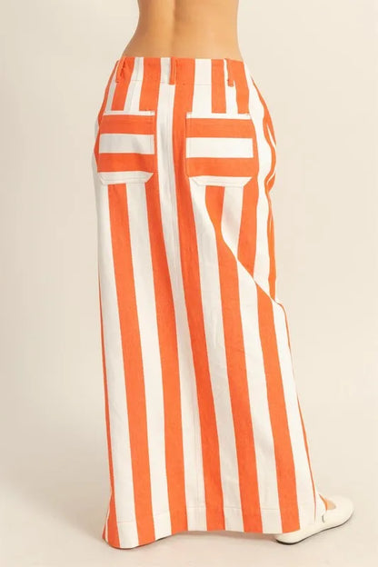 Orange Striped Pocket Detail Maxi Skirt