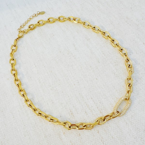 Gold Pave Lock Chain Necklace Tarnish Resistant - sold by Reef Love