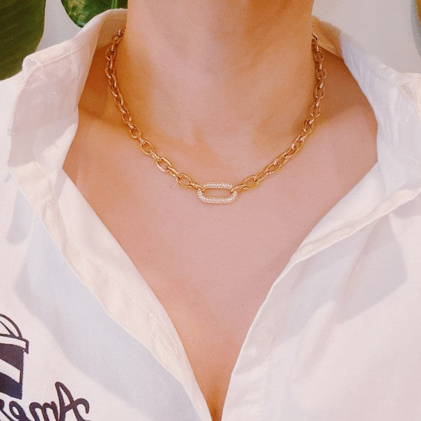 Gold Pave Lock Chain Necklace Tarnish Resistant - sold by Reef Love
