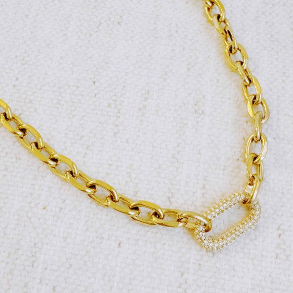 Gold Pave Lock Chain Necklace Tarnish Resistant - sold by Reef Love