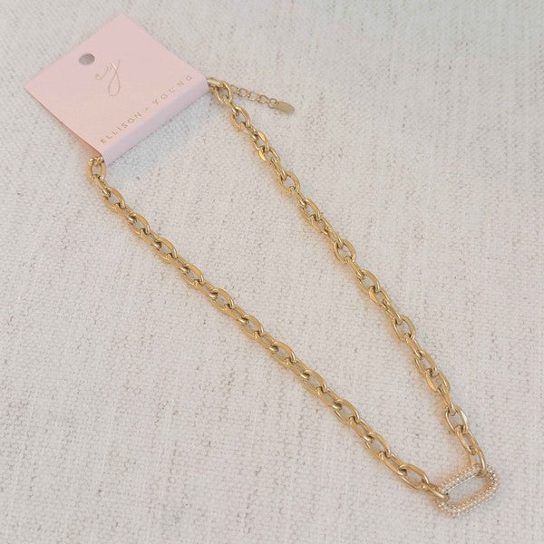 Gold Pave Lock Chain Necklace Tarnish Resistant - sold by Reef Love