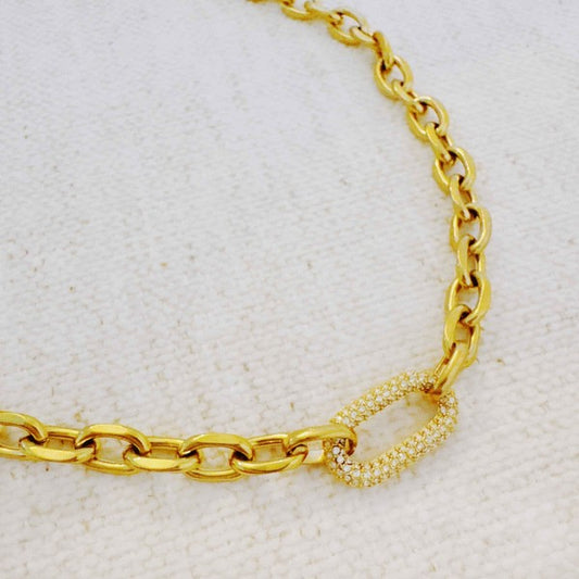 Gold Pave Lock Chain Necklace Tarnish Resistant - sold by Reef Love