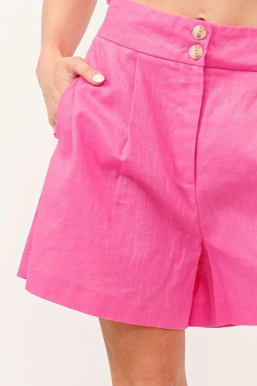 Pink High Waist Wide Leg Mid Length Shorts