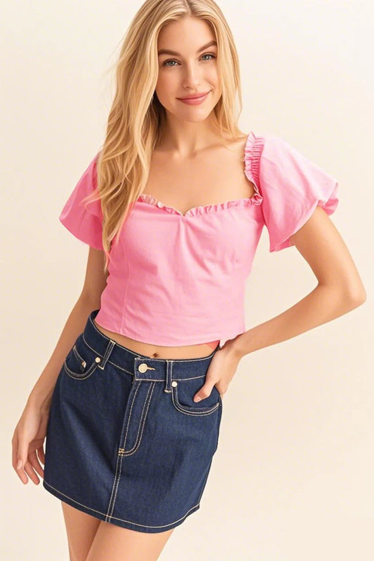 Puff Sleeve Sweetheart Neck Top