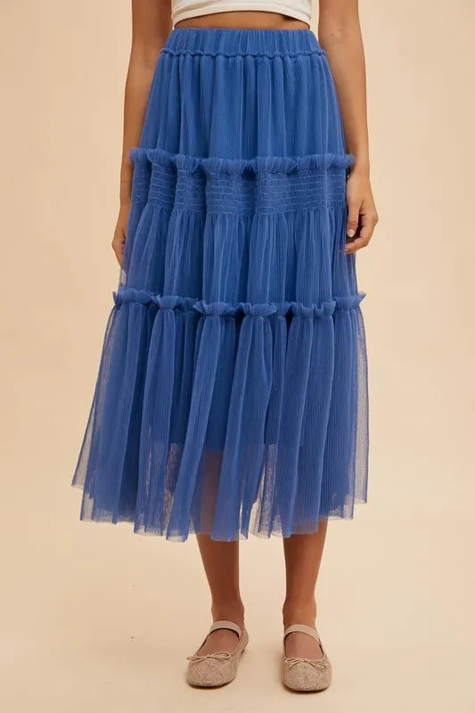 Royal Tulle Tiered Midi Skirt