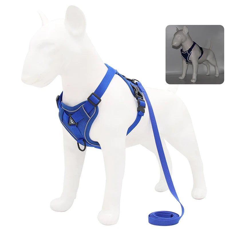 No Pull Dog Harness and Leash Set Adjustable Pet Harness Vest For Small Dogs, Reflective Mesh Dog Chest Strap French Bulldog